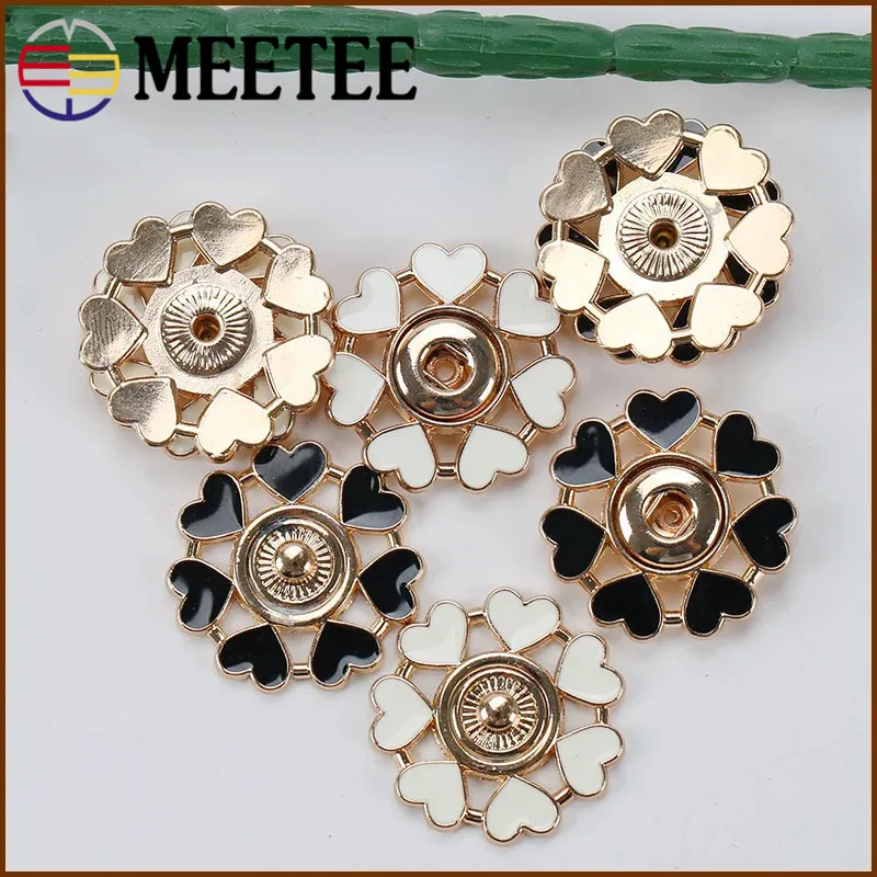 

Meetee 4set 21.5/25mm Metal Snap Button Clasp Buttons Heart Shape Flower Invisible Coat Buttons DIY Shirt Decorative D2-24
