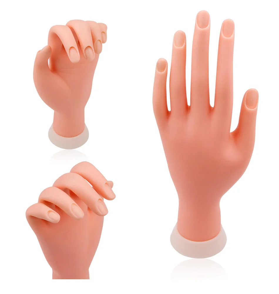 Nail Practice Hand Model Flexible Movable Silicone Prosthetic Soft Fake Hands for Nail Art Training Display Model Manicure Tool