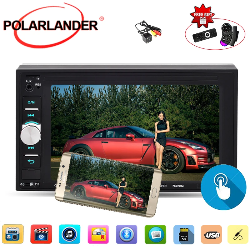 

9 languages touch screen with rear camera 2 din car radio mirrori link 6.2 inch stereo MP5 player Bluetooth