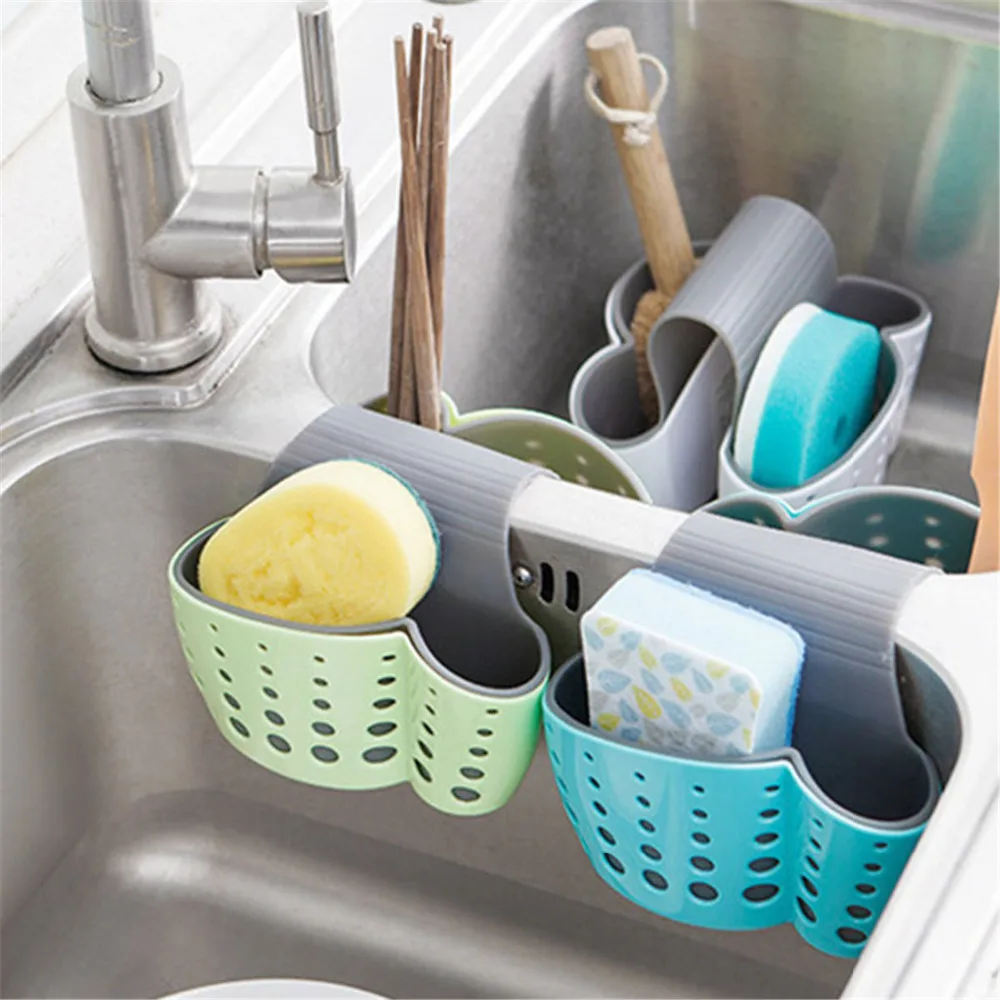 

2 in 1 Saddle Shape Sink Hanging Strainer Sponge Towel Brush Storage Holder Draining Racks Organizer Kitchen Cleaning Tools