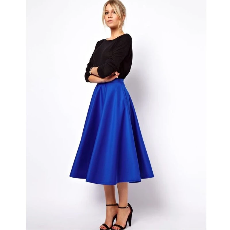 Modest Royal Blue Tea Length Satin Skirts For Women Elegant Office Lady  Skirt Female Saias High Quality Custom Made Bottom - Skirts - AliExpress