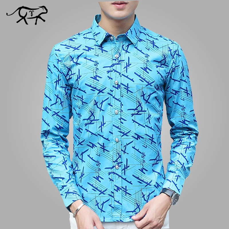 Autumn Fancy Shirts Men Long Sleeve Hawaiian Shirts Cotton