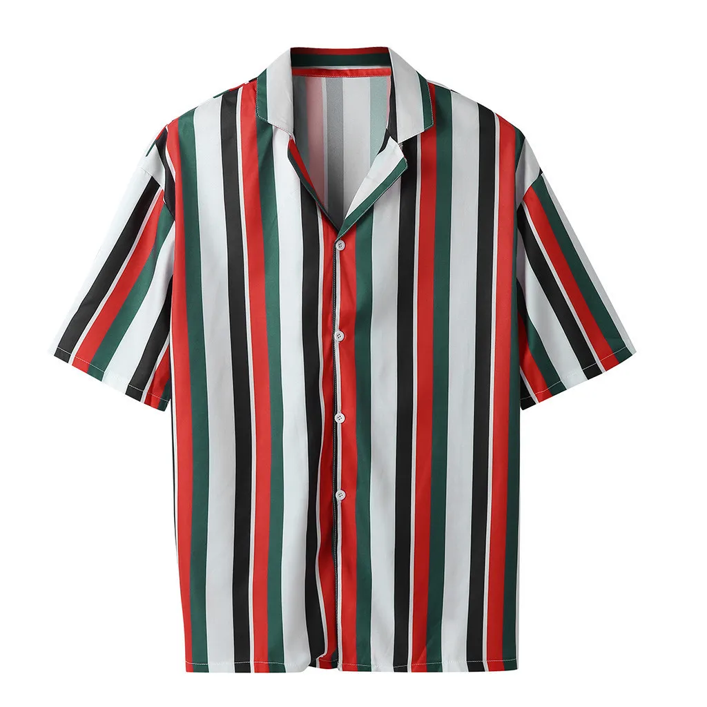 Мужские летние модные рубашки повседневные полосатые рубашки короткий рукав рубашка Homme короткий, зауженный крой уличная мужская одежда z0522