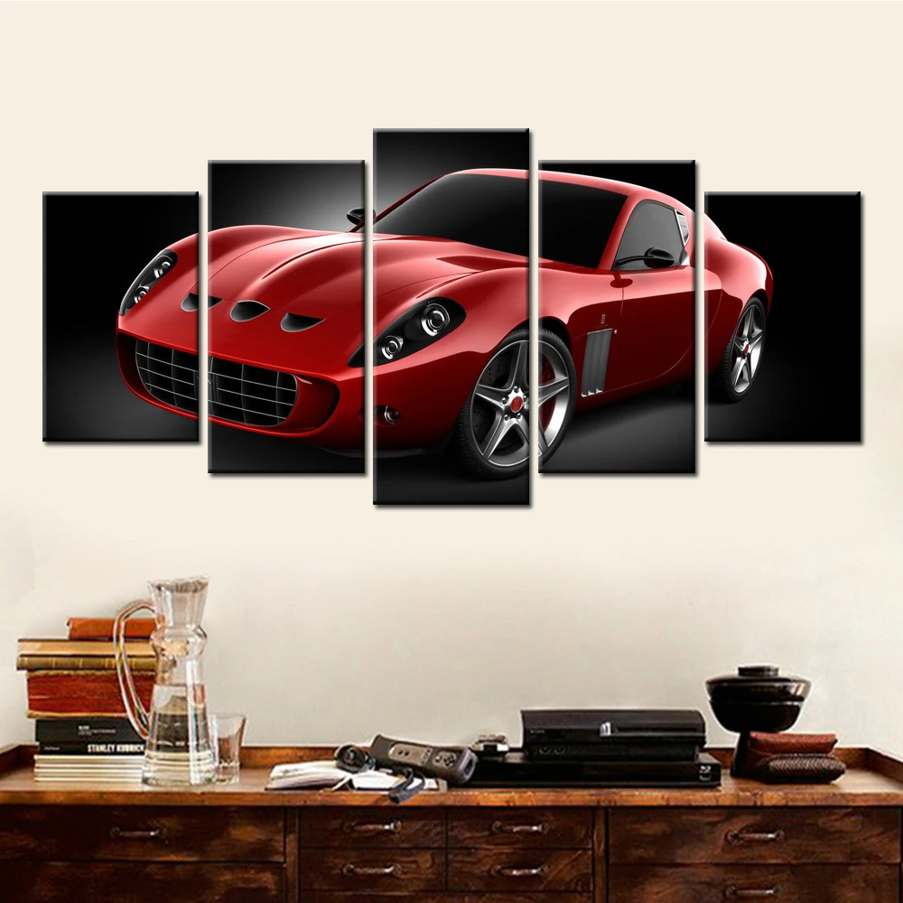 5 Pieces Modern Red Sports Car Canvas Prints Painting Home Decor