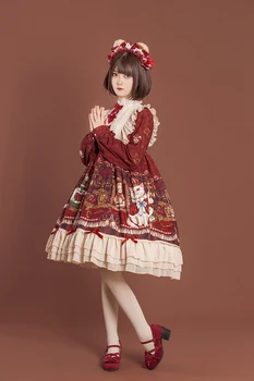 

Free shipping 2019 new Balance payment 】 leopard a cat original Lolita ~ wine red crown bears the OP + clip