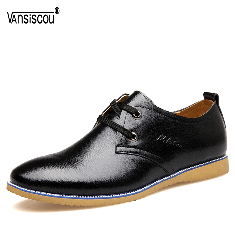 

VANSISCOU Men Genuine Leather Casual Shoes Breathable Business Dress Shoe Lace-Up Male Fashion Comfortable Moccasins Flats Shoes