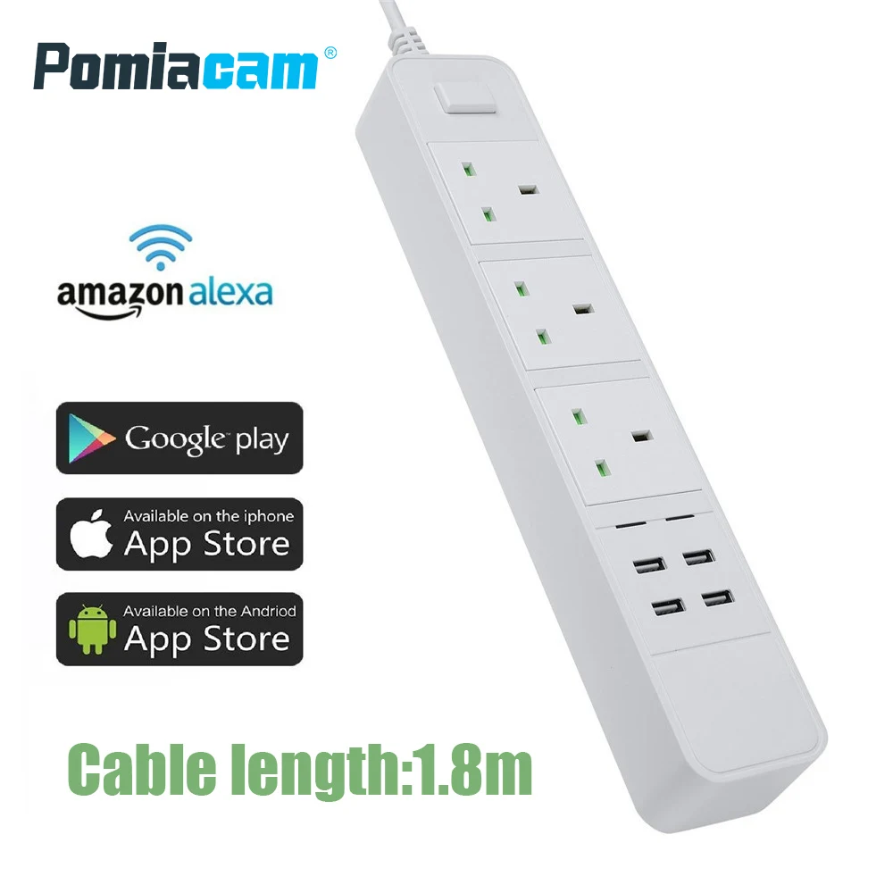 

C763 UK Power Socket Strip 4 USB, 3 outlet Port Charger Adapter Outlet Extension UK Plug Patch Socket Board Electrical For Home