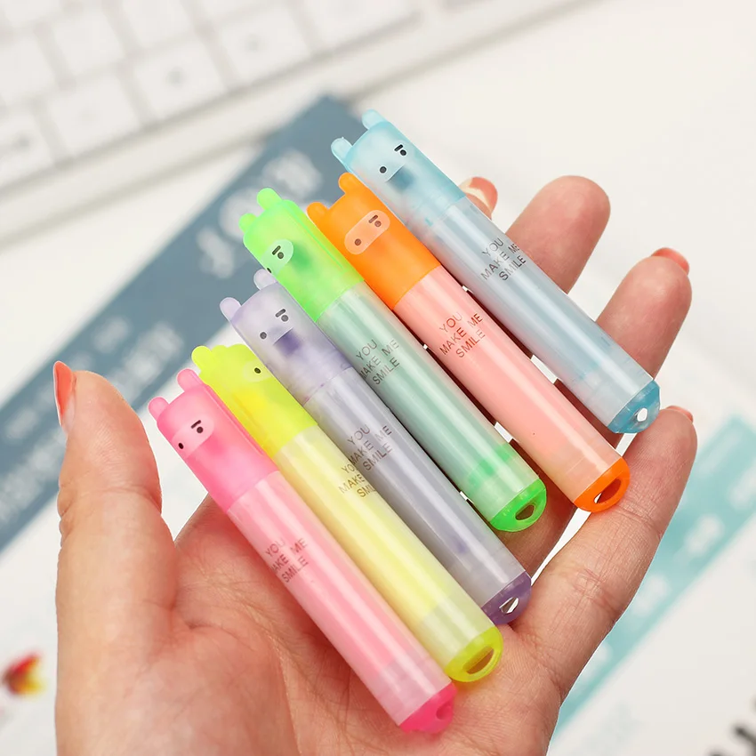 6 PCS Korean Creative Kawaii Mini Highlighter Lovely Cartoon Marking