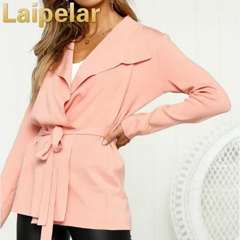 

Women Autumn Lapel Coats Sweater Cardigan Jacket Solid Long Sleeve Slim Belt Straps Suit Women Basic Cardigans Laipelar Sweaters