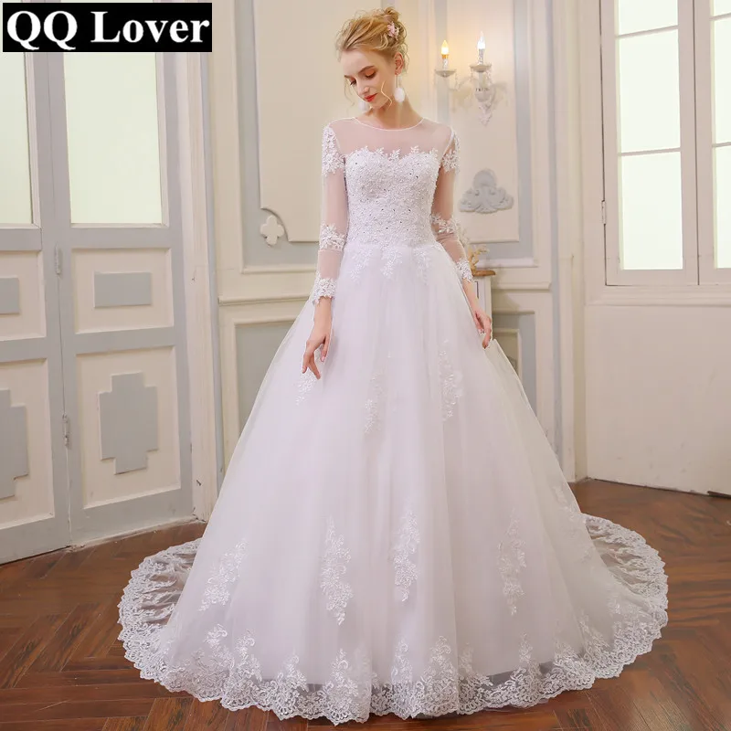 

Wedding Dress Vintage Bohemian Lace Long Sleeve Ball Gown Wedding Dresses 2019 Luxury Pearls White Bridal Dress Vestido De Noiva