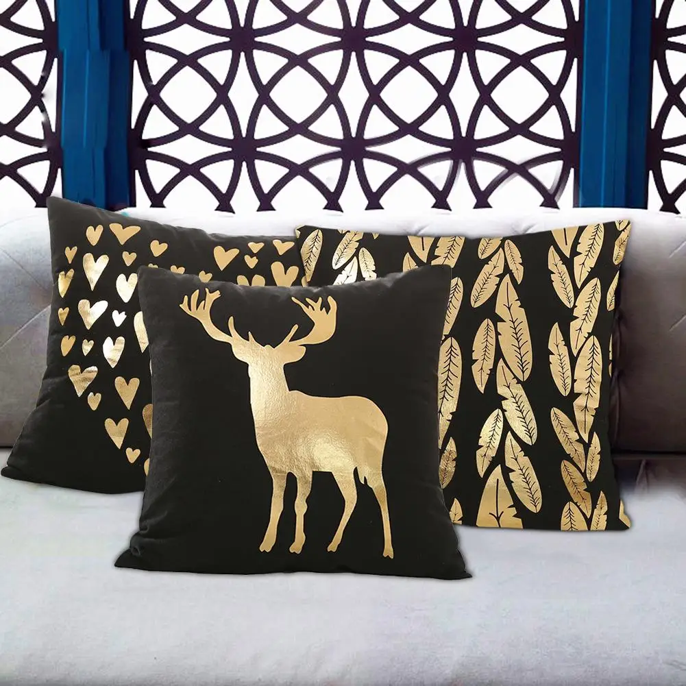 

Home Throw pillowcase Polyester Black gold pillow cover Seat bed case Nordic decorative pillow case Pillowcase almofadas 40x40cm