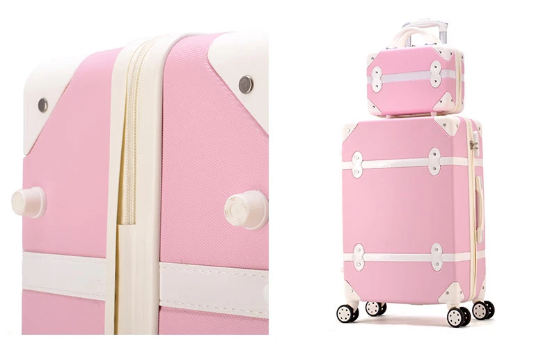 Женский жесткий ретро розовый комплект багажных сумок на колесиках Дорожная сумка на колесах с косметический Дорожная сумка на колесах милые тележка чемодан, дорожная сумка для девушек