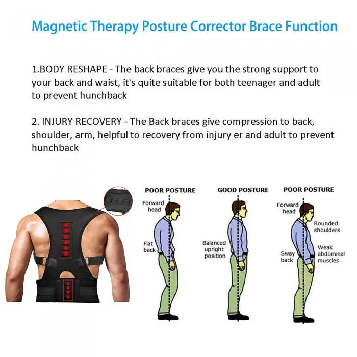 Male Female Adjustable Magnetic Posture Corrector Corset Back Brace Back Belt Lumbar Support Straight Corrector S-XXL TK-ing