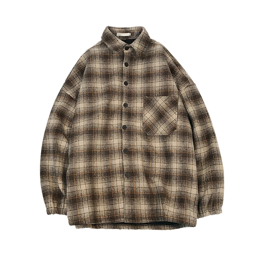 Men’s Shirt Plaid Stitching Long Sleeve Shirts Streetwear Tops Wool Thicker Warmth for Adolescents Boys Autumn Winter Thicken - Image 2