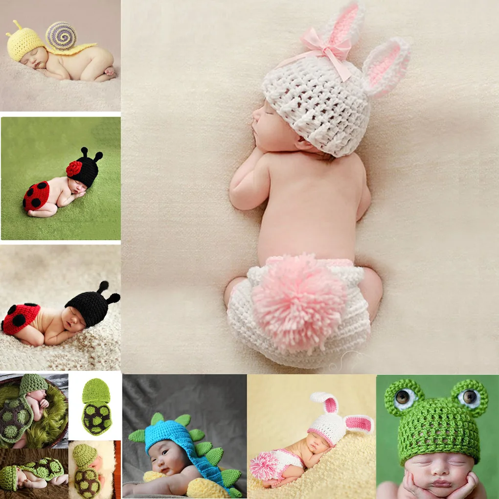 

New Baby Clothing Cute Crochet Newborn Photo Props Costume Baby Photograph Props Rabbit Flower Hat Baby Girl Shorts Set