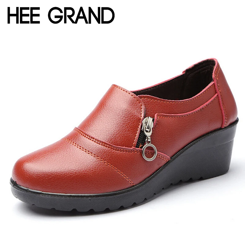 Achat HEE GRAND Femmes Cheville Bottes 2017 Nouveau Automne Doux PU Plate Forme En Cuir Chaussures Femme Zip Faible Compensées Chaussures Taille Plus 35 41 XWD4112