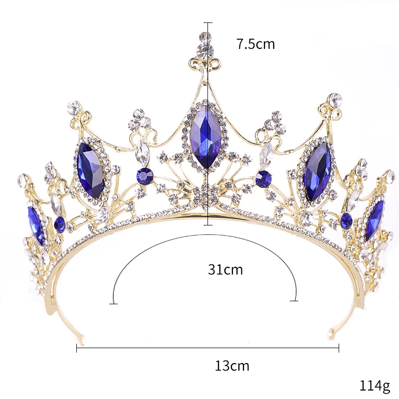 Синие хрустальные диадемы, свадебные головные уборы, золотая корона для невесты, аксессуары для головы королевы, принцессы, пышная корона, диадема со стразами, повязка на голову