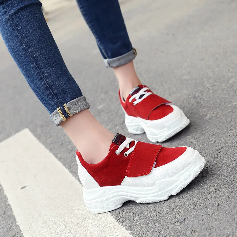 Tendance Dentelle Correspondant Couleur À Fond 2018 Nouveau rouge Chaussures Coréenne kaki Printemps Épais Mode Casual Femmes Noir Simples Simple vRqgv8