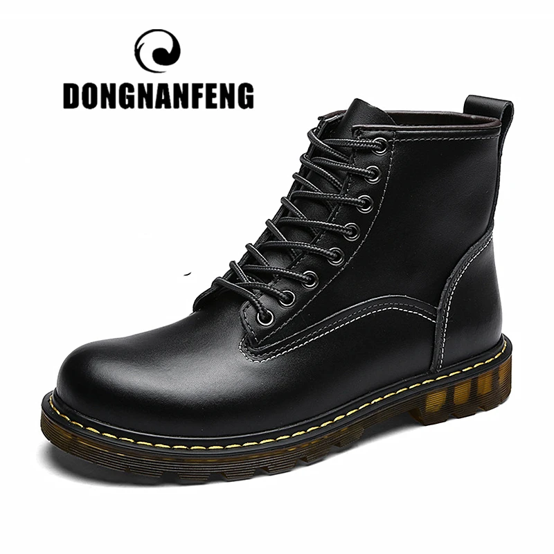 

DONGNANFENG Men's Male Cow Genuine Leather Casual Retro British Shoes Boots Winter Ankle Lace Up Plush Spring 38-44 ASL-89027