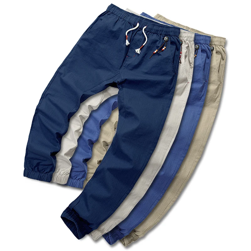 

Cotton Mens Joggers Male brand Trousers Men Pants clothing Elastic cargo pants men Sweatpants Jogger linen pants men