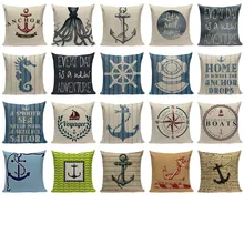 Anchor ship Throw Pillow Cover Bedding Camping Hotel Office Home ocean Fabric For Furniture Pillowcase ocean style oblique striped anchor pattern square shape flax pillowcase without pillow inner