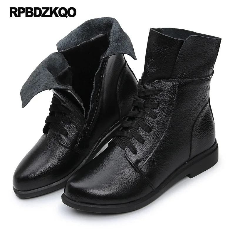 Autumn Block British Short 2021 Women Ankle Boots Medium Heel Lace Up Round Toe Shoes Combat Fall Chunky Military White Black | Обувь