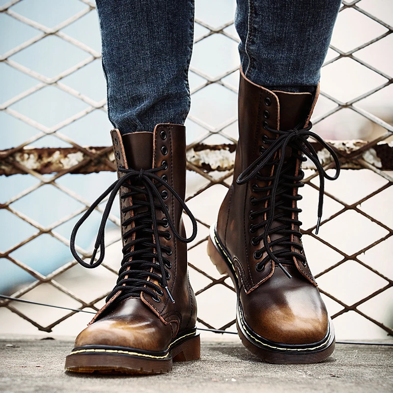  Unisex Big Size 47 Cowhide Leather Military Boots Men High Top Winter Warm Waterproof Ankle Desert 