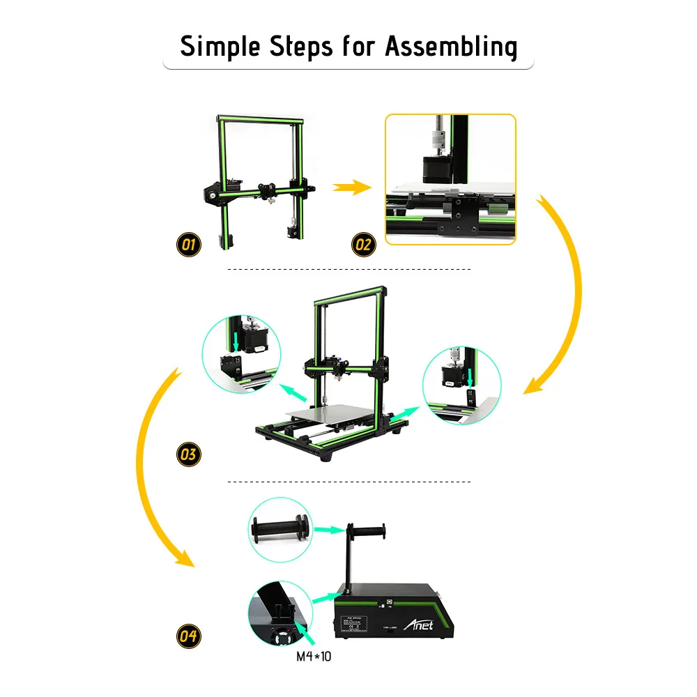 Anet E10 3D-принтеры DIY Kit частично собран мульти-язык программного обеспечения Алюминий сплав рамки супер строительный Объем 8 Гб TF карты