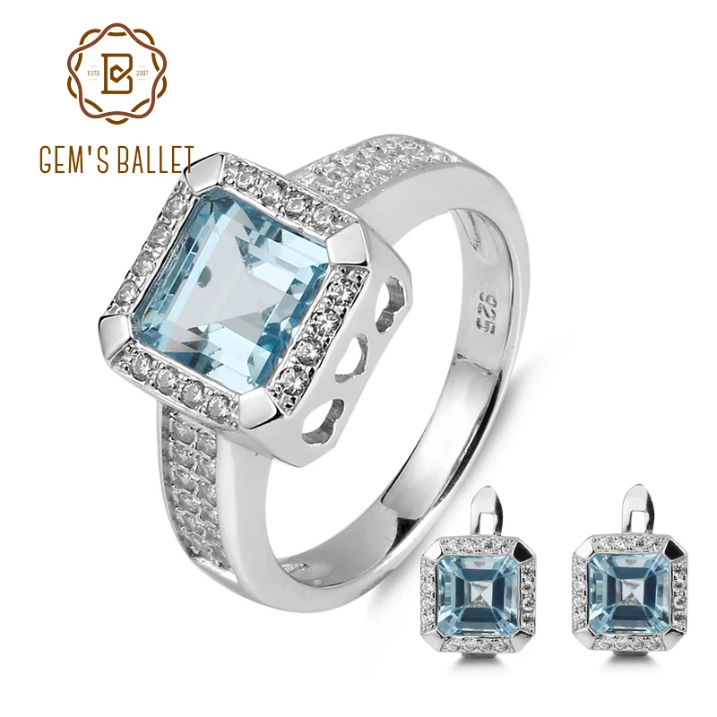 

GEM'S BALLET 7.84ct Oval Natural Sky Blue Topaz Jewelry Set 925 Sterling Silver Earrings Ring Set For Women Gemstone Jewelry
