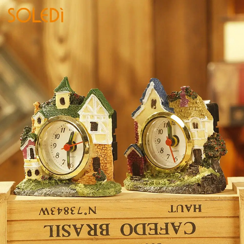 Horologium Desk Table Student Practical Resin Alarm Clock Antique Home Decal Quartz Movement Clocks and Watches Mini Gifts