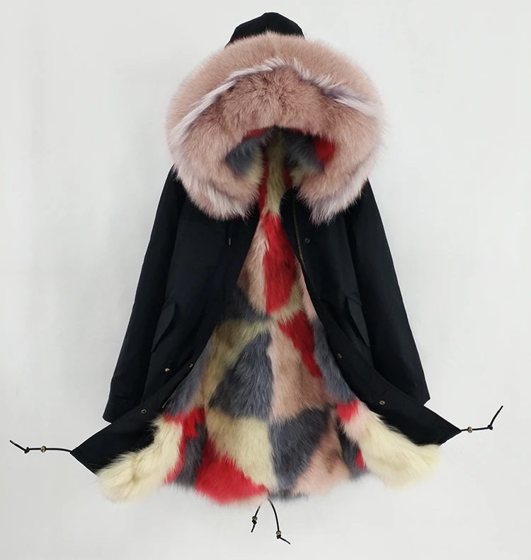 Parka Natural Real Fox Fur Liner Raccoon Fur Collar Hoode Parkas Winter Jacket Women Coat Detachable Outerwear Brand New