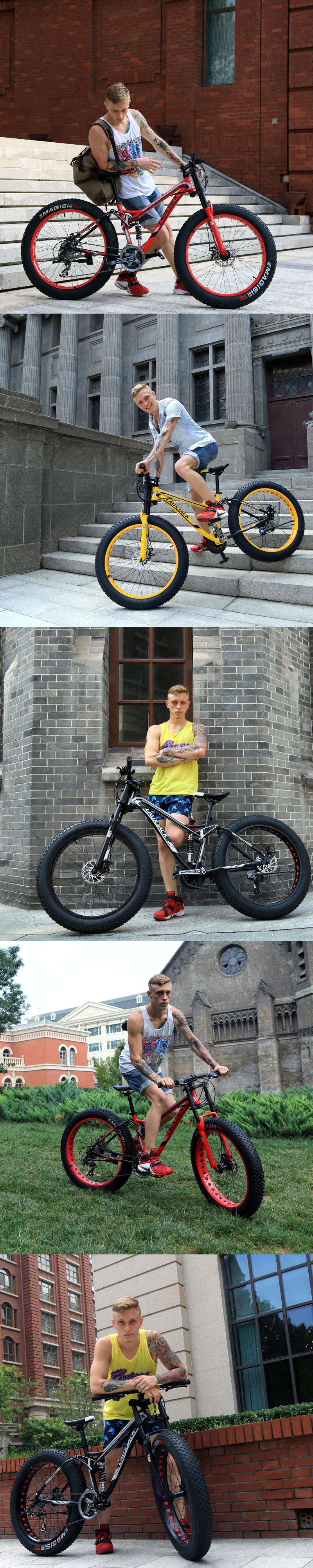 Top LAUXJACK Mountain bike steel frame 24 speed Shimano mechanical brakes 26 "x4.0 wheels long fork FatBike 2