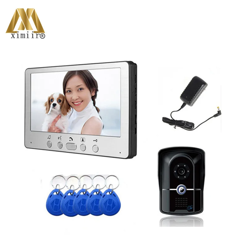 

200 cards template 7" Video Door Phone Doorbell Intercom System Compatible RFID Keyfobs 815FGID11 One To One Intercom System