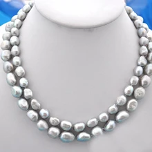 Свадебные женские украшения 2 ряда 9-15 мм серое жемчужное ожерелье-чокер из натурального пресноводного жемчуга ручной работы