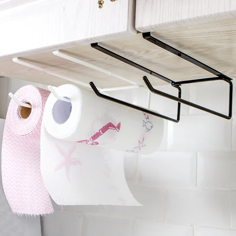 Kitchen Storage Shelf Kitchen Cabinet Roll Paper Towel Holder Bathroom Toilet Hanging Rack Tainless Steel Organizador Cozinha
