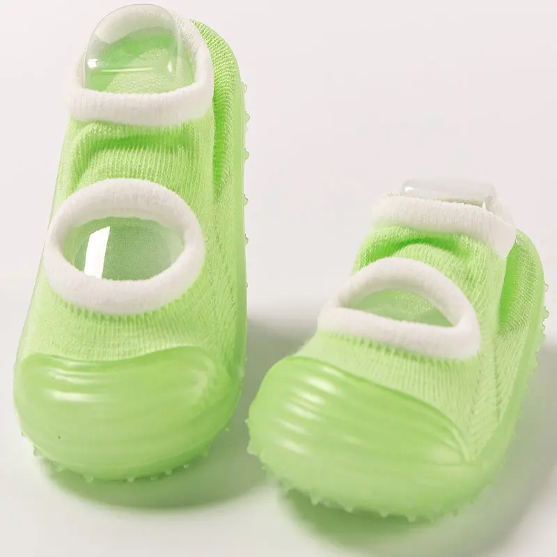 Износостойкие нескользящие носки для детей, однотонные нескользящие носки для малышей обувь для маленьких девочек дышащая обувь для мальчиков детская обувь с резиновой подошвой - Цвет: Светло-зеленый