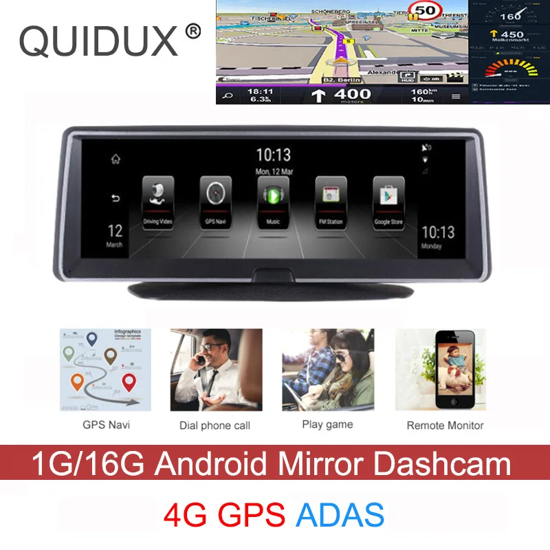 Автомобильный видеорегистратор QUIDUX 8 &quotips Touch 4G Android dvr ADAS gps навигация FHD 1080P wifi