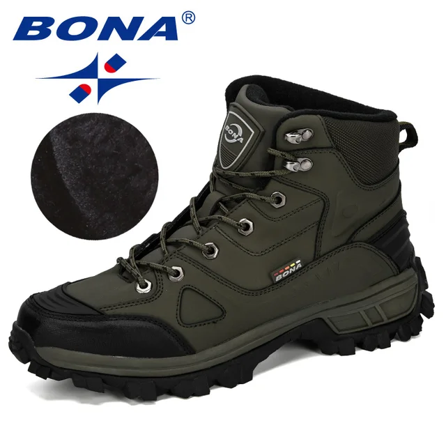 BONA New Designers Genuine Leather Hiking Shoes Men Winter Outdoor Mens Sport  ShoesTrekking Mountain Athletic Shoes Man 6
