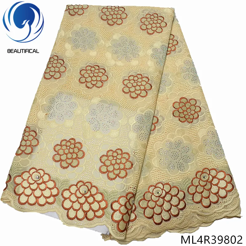 

BEAUTIFICAL embroidery lace african wedding lace fabric cotton swiss fabric fabrics 5yards/lot with rhinestones style ML4R398