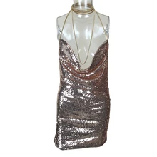 Kendall Jenner Sexy Deep V Neck Hollow Out Sequined Dress Backless Halter Metal Decoration Sleeveless Dress Dress