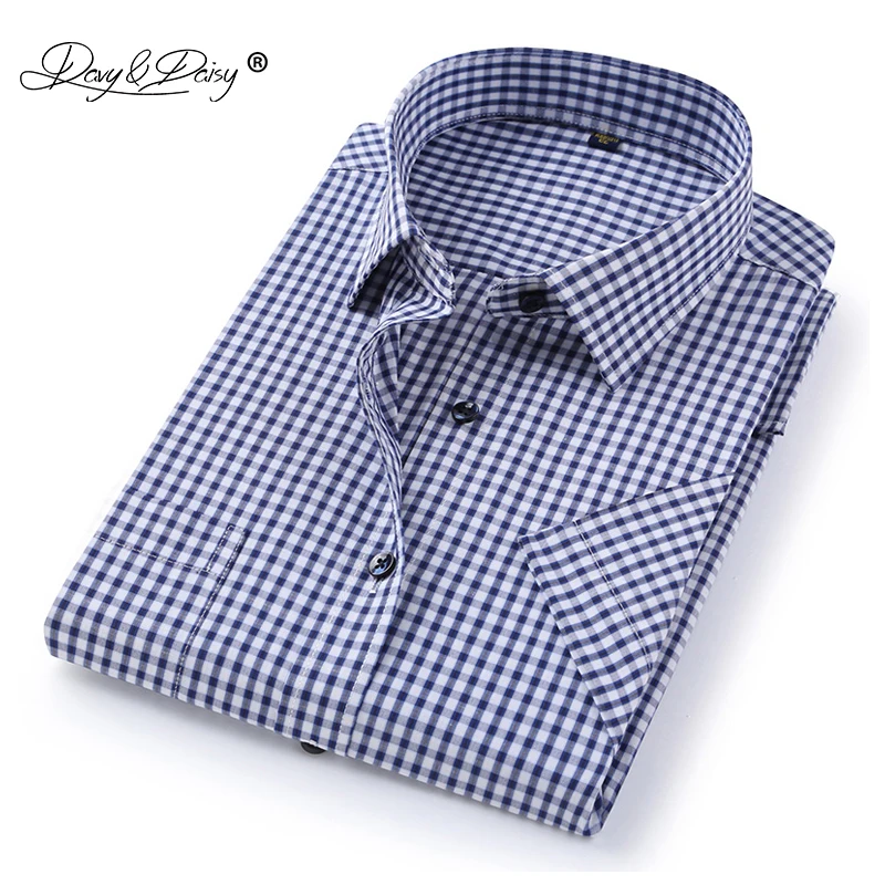 Vente DAVYDAISY 2018 Nouvelle Arrivée D été Hommes de Chemise Manches Courtes Plaid Rayé De Mode Travail Casual Chemise Homme Chemise Formelle DS227