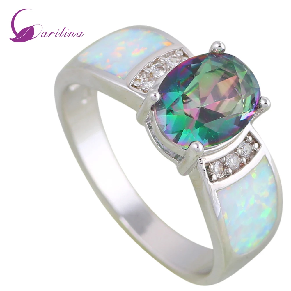 

Fashion wedding rings Rainbow Mystic Topaz Opal 925 stamp silver jewelry Rings for womens size 5 6 7 8 9 10 R609