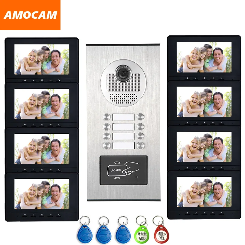 8 единиц Интерком квартиры система видео дверной телефон домофон HD камера " монитор видео дверной звонок 5-RFID карта для 8 бытовой