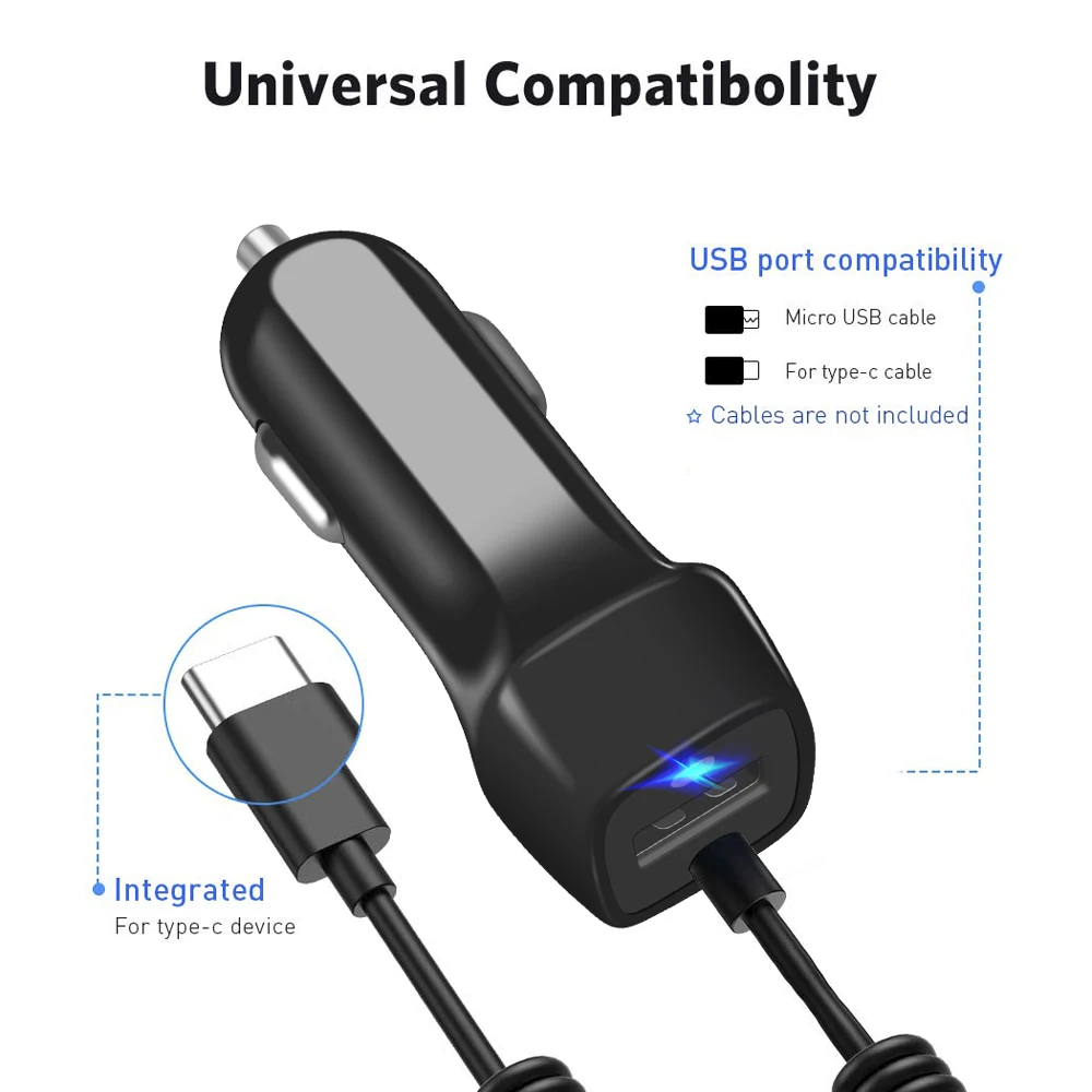 GOOJODOQ usb type-c автомобильное зарядное устройство с выдвижным кабелем для samsung S10 S9 Plus автомобильное зарядное устройство Micro Быстрая зарядка для Xiaomi