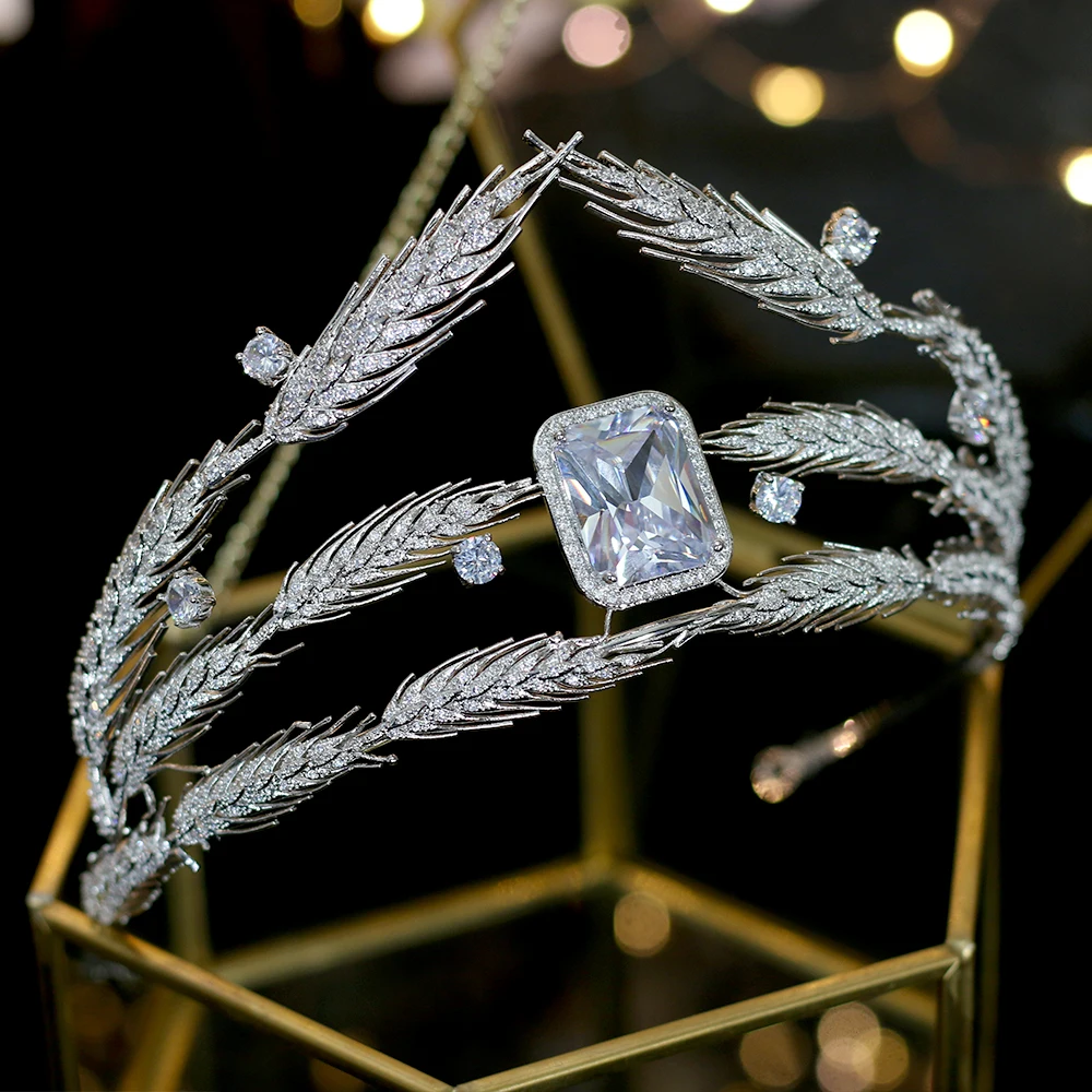 Clasico trigo oreja 3A CZ циркониевый cubico Невеста plata tocado corona аксессуары для el cabello joyeria de las