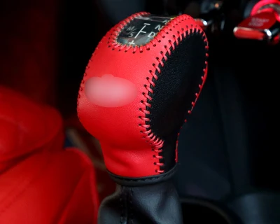 red and black Высококачественный рычаг переключения передач ручной тормоз защитный чехол из натуральной кожи для mini cooper F55 F56 F60 F54 countryman car-styling1pcs - Название цвета: red and black