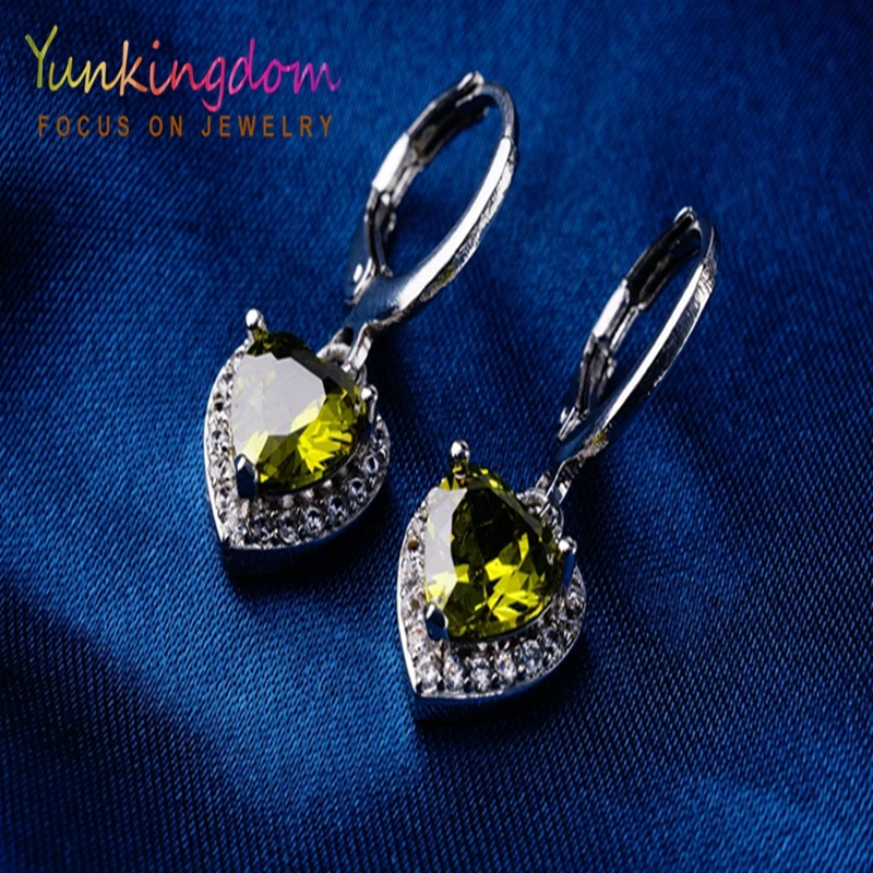 Yunkingdom зеленый фианит серебряный цвет серьги для женщин Подвески Сердце оптовая