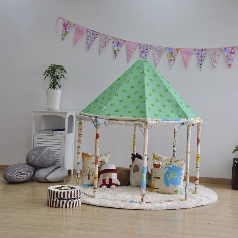 [Забавный] Крытый Открытый Сказочный Дом палатка из чистого хлопка+ деревянный полюс сборка юрта складной детский парк игра палатка