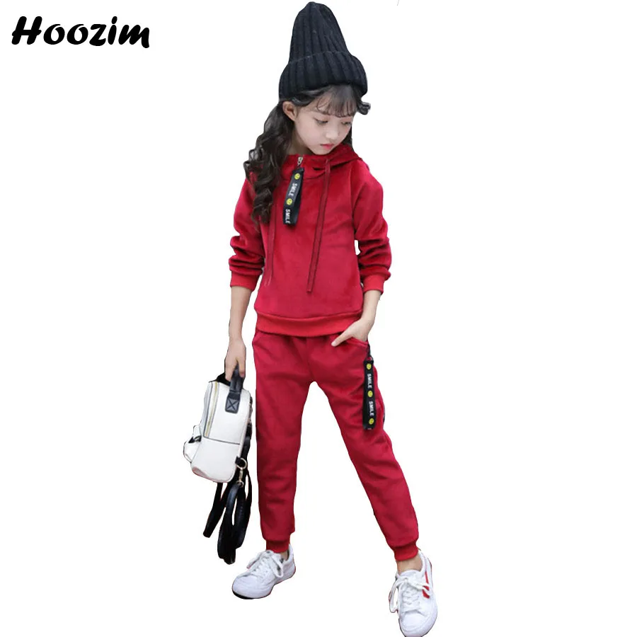 

Winter Sport Suit For Girls 10 11 12 Years Fashion Velvet Hoodies Sweatshirts + Pant Children Autumn Teenage Girls Clothing Set