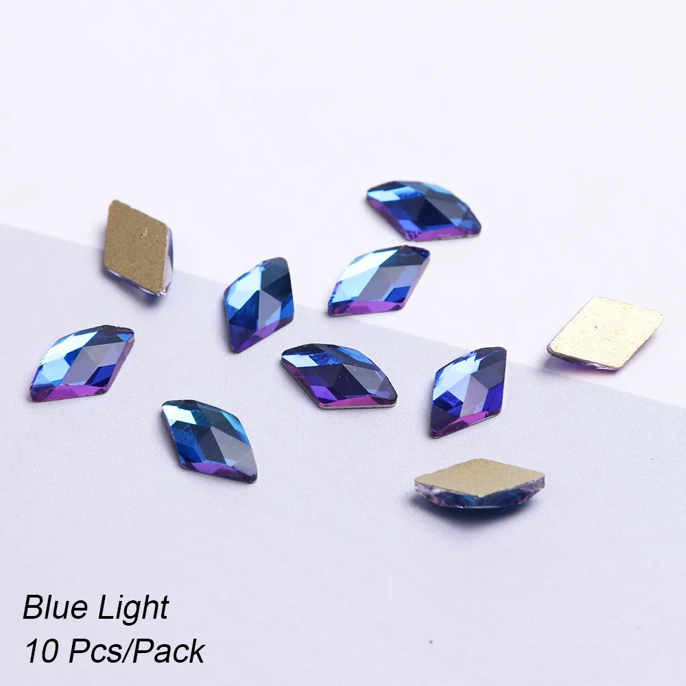 10 шт цветные стразы для ногтей с ромбовидным узором AB, Блестящие кристаллы для ногтей, Золотая плоская задняя сторона, украшения для ногтей, аксессуары для ногтей LA717 - Цвет: Blue Light